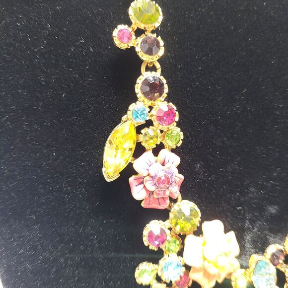 Joan Rivers Enamel Crystal 21" Necklace Earrings Statement Flowers cluster Fairy - Picture 4 of 14